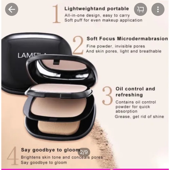 Lameila 2 Layer Powder Cake Compact Foundation Make Up with Cushion 02 Light - Picture 3 of 5